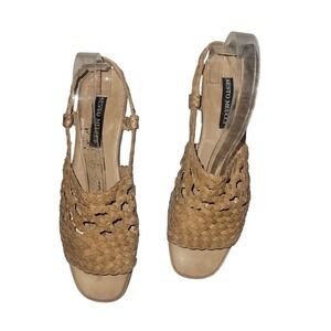 Sesto Meucci Woven Leather Slingback Sandals Tan 7.5 Italy designer luxury beach